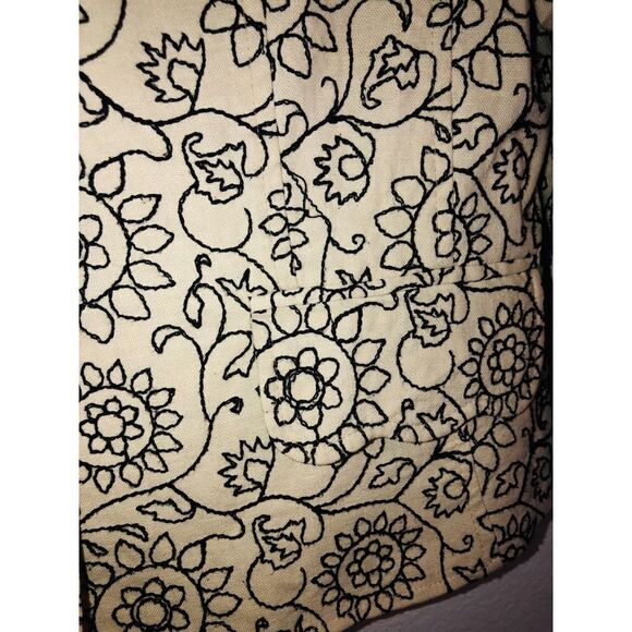 W Work to Weekend floral embroidered jacket 10 black and beige 55% linen - Picture 10 of 11